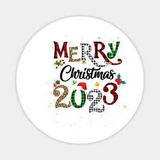 Merry Christmas 2023 Leopard Buffalo Plaid Red Green Xmas Magnet